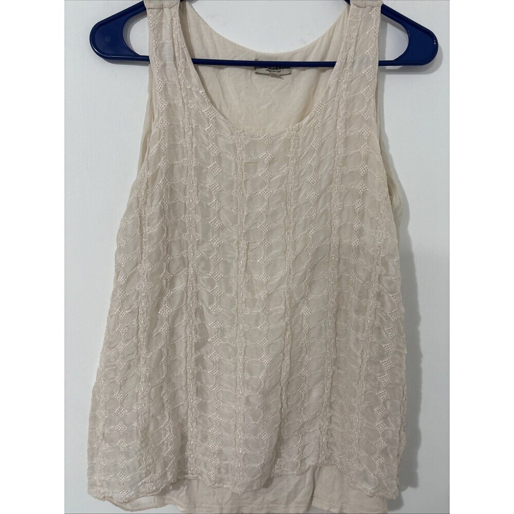 Via Signoria Blouse Top Ladies L Silk Palest Pink Embroidered‎ Scoop Neck Italy
